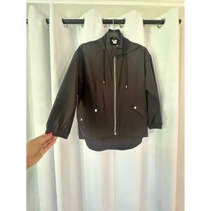 Chico's‎ Zenergy Hooded Jacket Full Zip Snap Pockets Black Size 8 Chicos Size 1